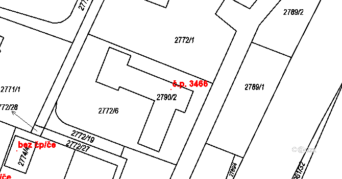 Kladno 3466 na parcele st. 2790/2 v KÚ Kladno, Katastrální mapa