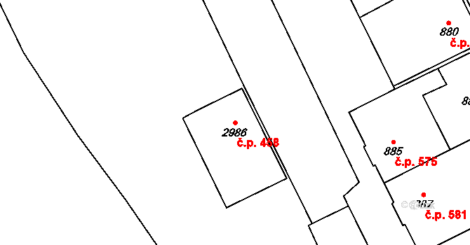 Dobruška 458 na parcele st. 2986 v KÚ Dobruška, Katastrální mapa