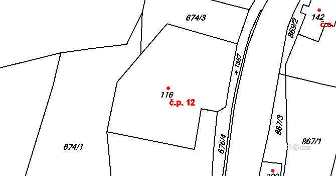 Lampertice 12 na parcele st. 116 v KÚ Lampertice, Katastrální mapa