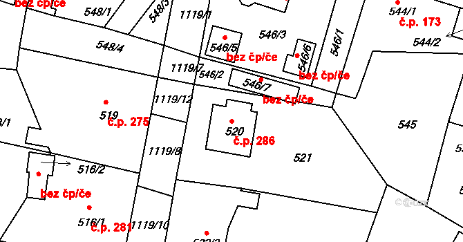 Štěnovice 286 na parcele st. 520 v KÚ Štěnovice, Katastrální mapa