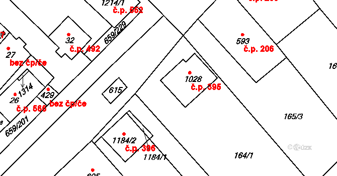 Březí 395 na parcele st. 1028 v KÚ Březí u Mikulova, Katastrální mapa