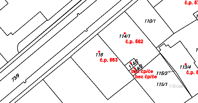 Pohořelice 563 na parcele st. 116 v KÚ Pohořelice nad Jihlavou, Katastrální mapa