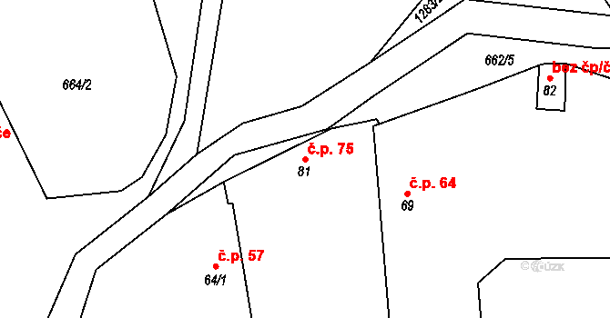 Soběsuky 75, Neurazy na parcele st. 81 v KÚ Soběsuky u Nepomuka, Katastrální mapa