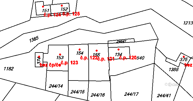 Žopy 121, Holešov na parcele st. 155 v KÚ Žopy, Katastrální mapa