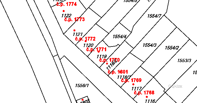 Kroměříž 1770 na parcele st. 1119 v KÚ Kroměříž, Katastrální mapa