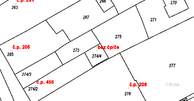 Buchlovice 103585532 na parcele st. 274/4 v KÚ Buchlovice, Katastrální mapa