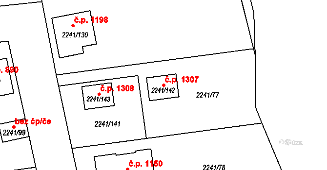 Třemošná 1307 na parcele st. 2241/142 v KÚ Třemošná, Katastrální mapa