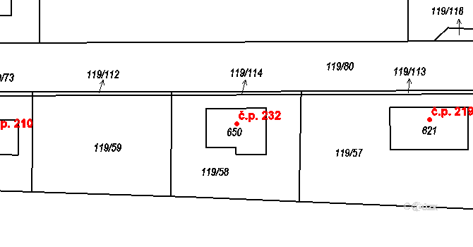 Šťáhlavice 232, Šťáhlavy na parcele st. 650 v KÚ Šťáhlavice, Katastrální mapa
