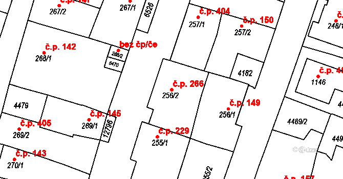 Hrušovany nad Jevišovkou 266 na parcele st. 256/2 v KÚ Hrušovany nad Jevišovkou, Katastrální mapa