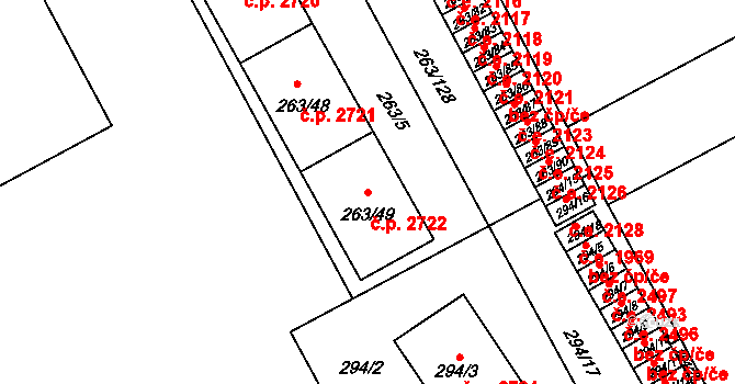 Znojmo 2722 na parcele st. 263/49 v KÚ Znojmo-Louka, Katastrální mapa