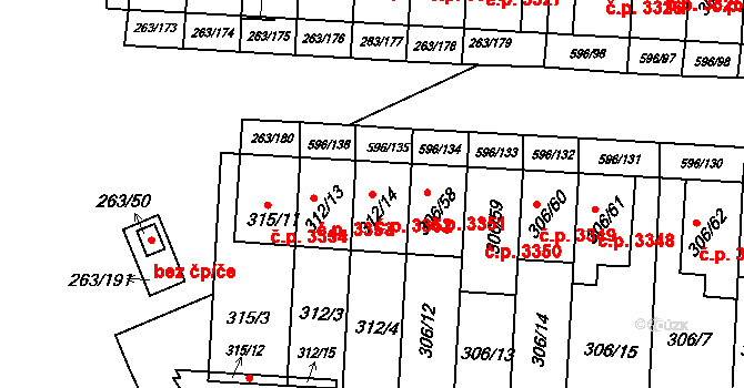 Znojmo 3352 na parcele st. 312/14 v KÚ Znojmo-Louka, Katastrální mapa