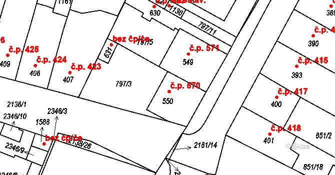 Lišov 570 na parcele st. 550 v KÚ Lišov, Katastrální mapa