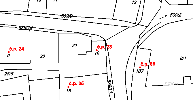Tmaň 23 na parcele st. 10 v KÚ Tmaň, Katastrální mapa