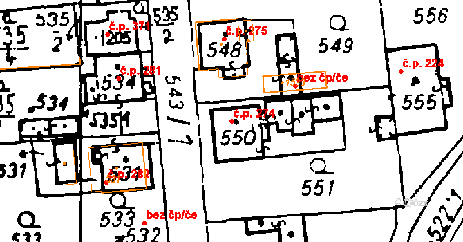 Volduchy 274 na parcele st. 550 v KÚ Volduchy, Katastrální mapa