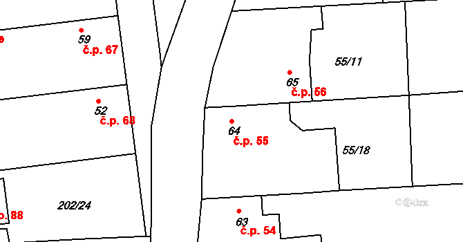 Tlustovousy 55, Tuklaty na parcele st. 64 v KÚ Tlustovousy, Katastrální mapa