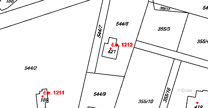 Ládví 1212, Kamenice na parcele st. 421 v KÚ Ládví, Katastrální mapa