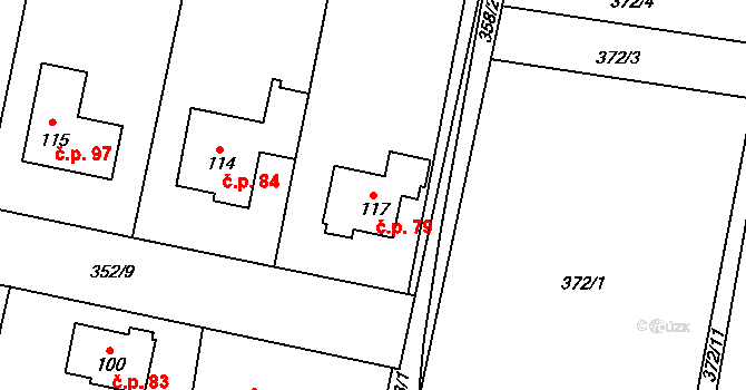 Blešno 79 na parcele st. 117 v KÚ Blešno, Katastrální mapa