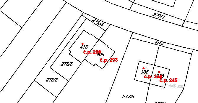 Přílepy 293 na parcele st. 406 v KÚ Přílepy u Holešova, Katastrální mapa