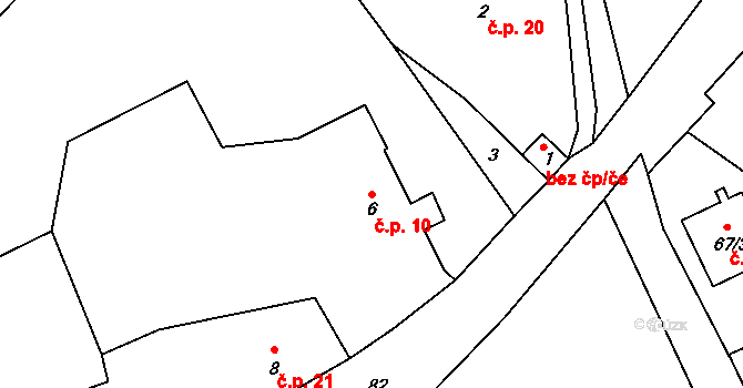 Dědinka 10, Troubelice na parcele st. 6 v KÚ Dědinka, Katastrální mapa