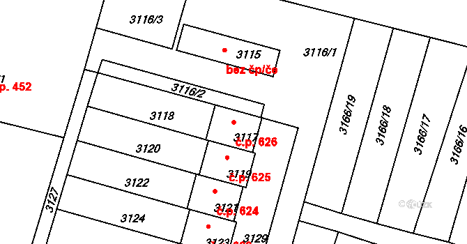 Mimoň I 626, Mimoň na parcele st. 3117 v KÚ Mimoň, Katastrální mapa