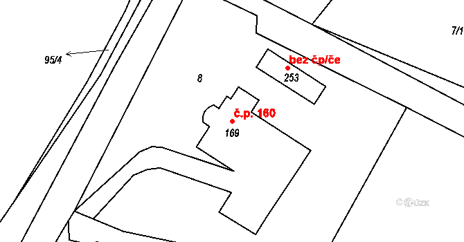 Kostomlaty pod Řípem 160 na parcele st. 169 v KÚ Kostomlaty pod Řípem, Katastrální mapa