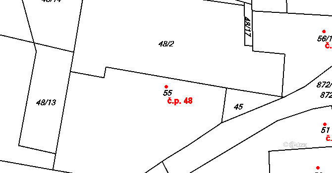 Stračí 48, Štětí na parcele st. 55 v KÚ Stračí, Katastrální mapa