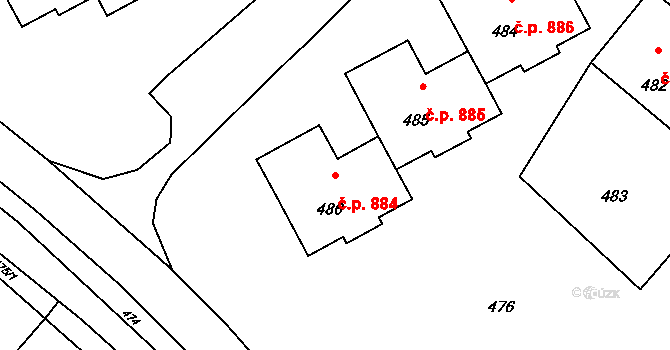 Lutyně 884, Orlová na parcele st. 486 v KÚ Horní Lutyně, Katastrální mapa