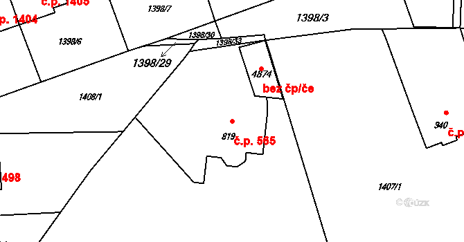 Rožnov pod Radhoštěm 565 na parcele st. 819 v KÚ Rožnov pod Radhoštěm, Katastrální mapa