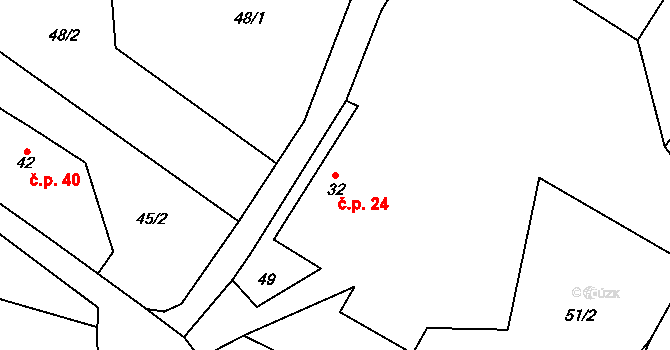 Vřesník 24 na parcele st. 32 v KÚ Vřesník u Tetína, Katastrální mapa