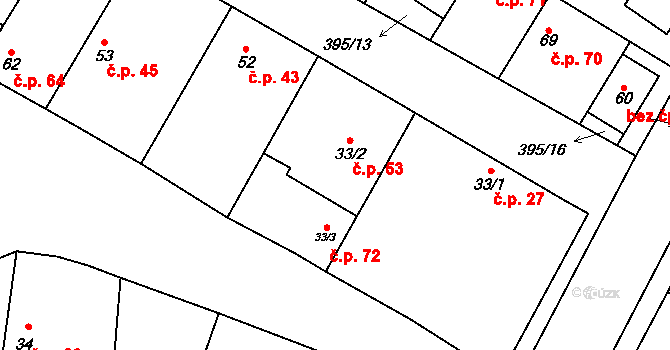 Choťánky 53 na parcele st. 33/2 v KÚ Choťánky, Katastrální mapa