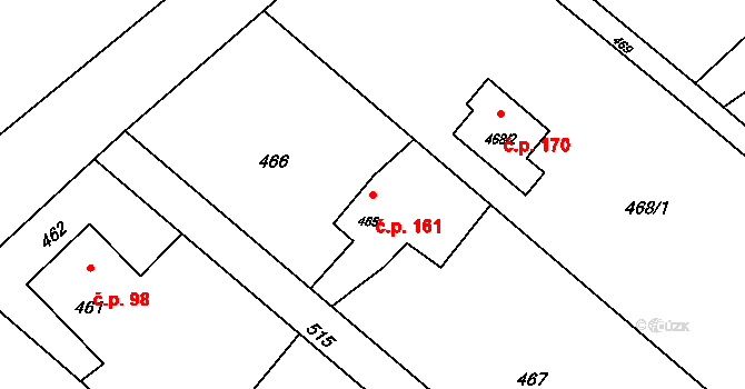 Vrbice 161, Bohumín na parcele st. 465 v KÚ Vrbice nad Odrou, Katastrální mapa