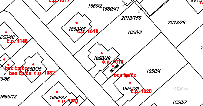 Pelhřimov 1019 na parcele st. 1650/28 v KÚ Pelhřimov, Katastrální mapa