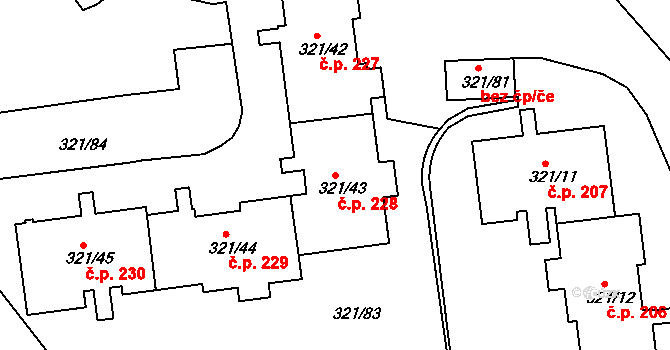 Prosetice 228, Teplice na parcele st. 321/43 v KÚ Prosetice, Katastrální mapa