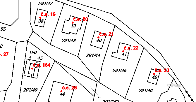 Cetnov 21, Cheb na parcele st. 40 v KÚ Cetnov, Katastrální mapa
