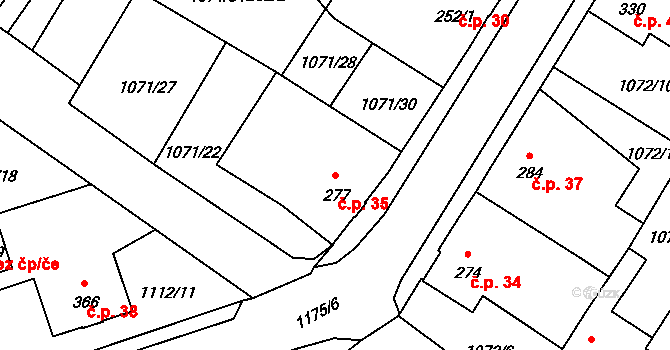 Hamrníky 35, Mariánské Lázně na parcele st. 277 v KÚ Úšovice, Katastrální mapa