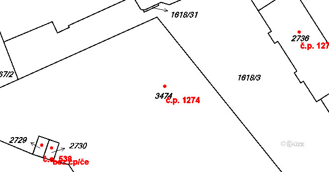 Cheb 1274 na parcele st. 3474 v KÚ Cheb, Katastrální mapa