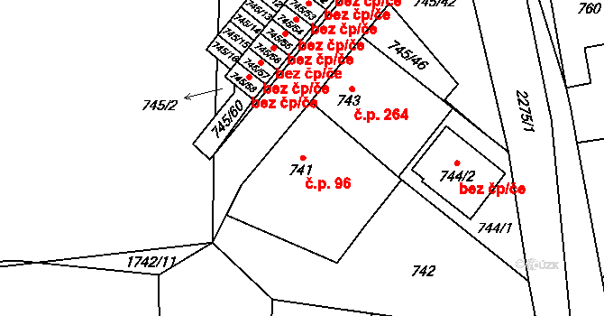 Suchdol nad Lužnicí 96 na parcele st. 741 v KÚ Suchdol nad Lužnicí, Katastrální mapa
