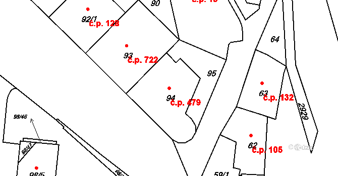 Braník 479, Praha na parcele st. 94 v KÚ Braník, Katastrální mapa