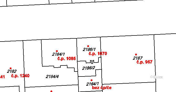 Smíchov 1070, Praha na parcele st. 2186/1 v KÚ Smíchov, Katastrální mapa