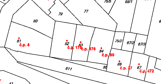 Veleslavín 176, Praha na parcele st. 83 v KÚ Veleslavín, Katastrální mapa