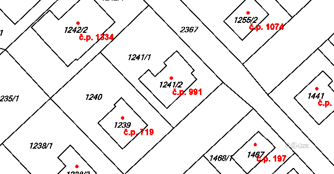Suchdol 991, Praha na parcele st. 1241/2 v KÚ Suchdol, Katastrální mapa