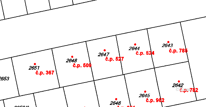 Libeň 527, Praha na parcele st. 2647 v KÚ Libeň, Katastrální mapa