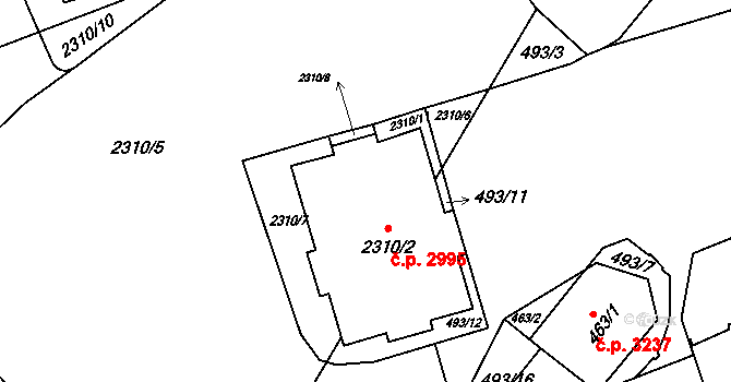 Záběhlice 2995, Praha na parcele st. 2310/2 v KÚ Záběhlice, Katastrální mapa