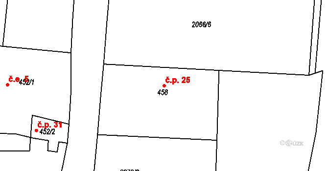 Zalány 25, Rožmitál pod Třemšínem na parcele st. 458 v KÚ Rožmitál pod Třemšínem, Katastrální mapa