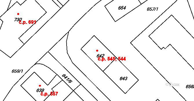 Sedlčany 544,545 na parcele st. 642 v KÚ Sedlčany, Katastrální mapa