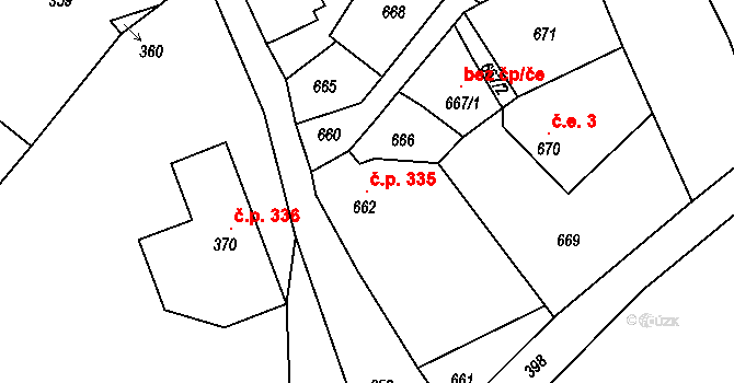 Hodkovice nad Mohelkou 335 na parcele st. 662 v KÚ Hodkovice nad Mohelkou, Katastrální mapa