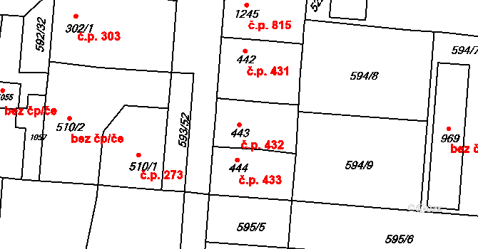 Svobodné Dvory 432, Hradec Králové na parcele st. 443 v KÚ Svobodné Dvory, Katastrální mapa