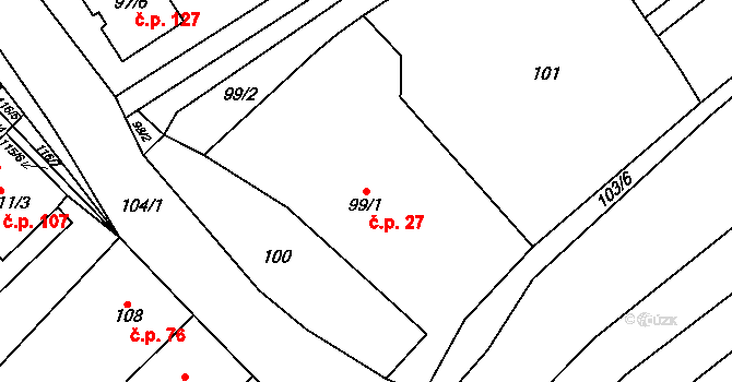 Vítovice 27, Rousínov na parcele st. 99/1 v KÚ Vítovice, Katastrální mapa