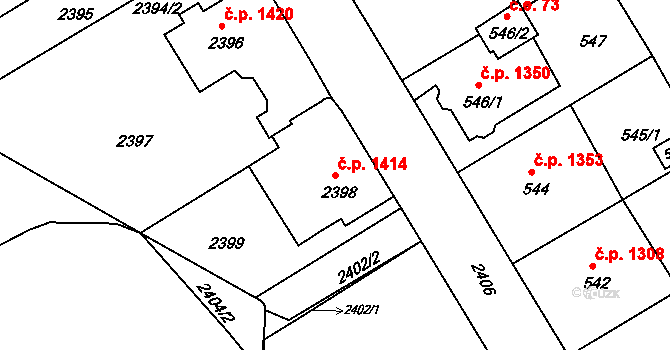 Rumburk 1 1414, Rumburk na parcele st. 2398 v KÚ Rumburk, Katastrální mapa