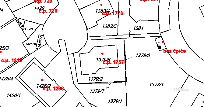 Braník 1757, Praha na parcele st. 1379/8 v KÚ Braník, Katastrální mapa